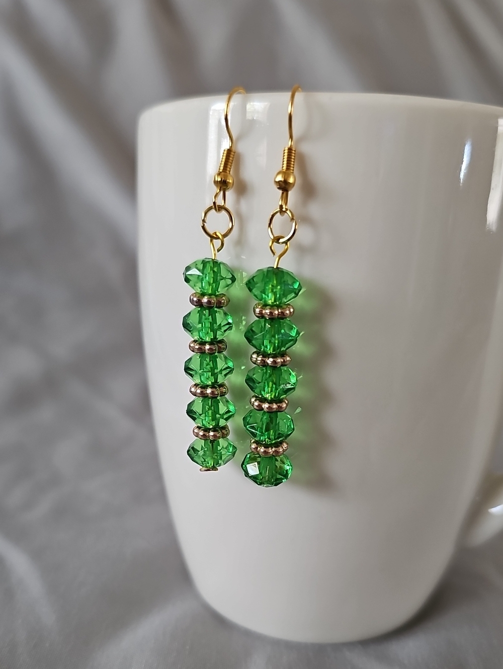Green Faceted Bead Dangle Earrings